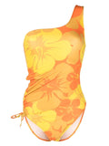 Faithfull The Brand Orange Yellow Floral One Shoulder Swimsuit