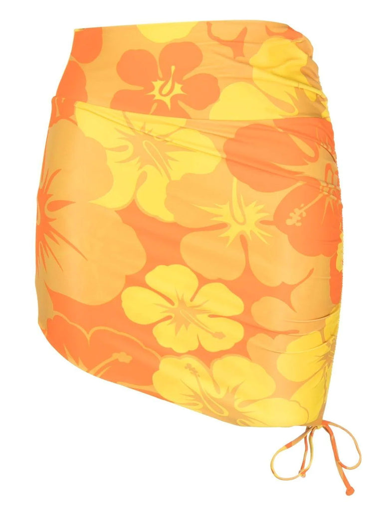 Faithfull The Brand Orange Yellow Floral Mini Skirt