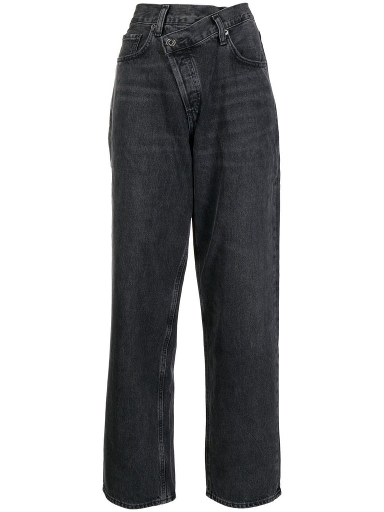 Agolde Faded Black Criss Cross Button Jeans