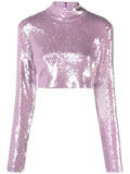 Rotate Purple Sequin Turtleneck Cropped Top