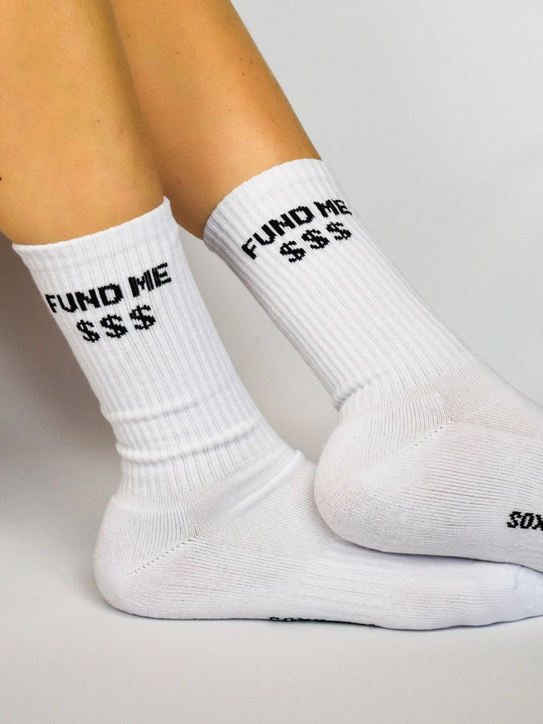 Soxygen White Fund Me Slogan Classic Socks
