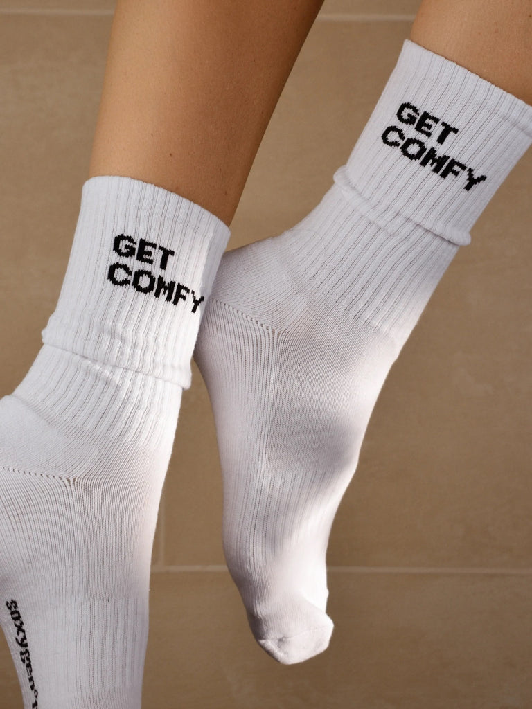 Soxygen White Get Comfy Slogan Classic Socks 1