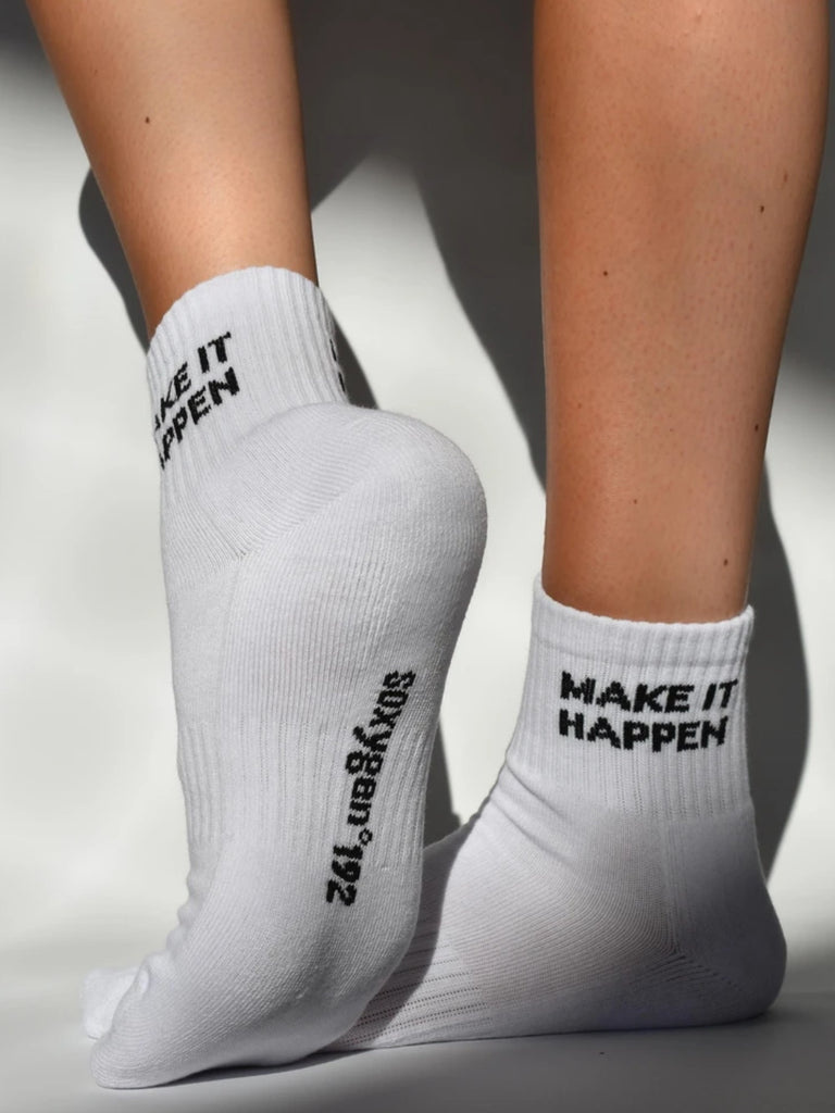 Soxygen White Make It Happen Slogan Ankle Socks 1