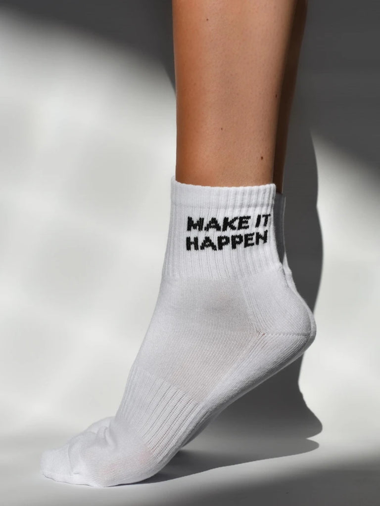 Soxygen White Make It Happen Slogan Ankle Socks