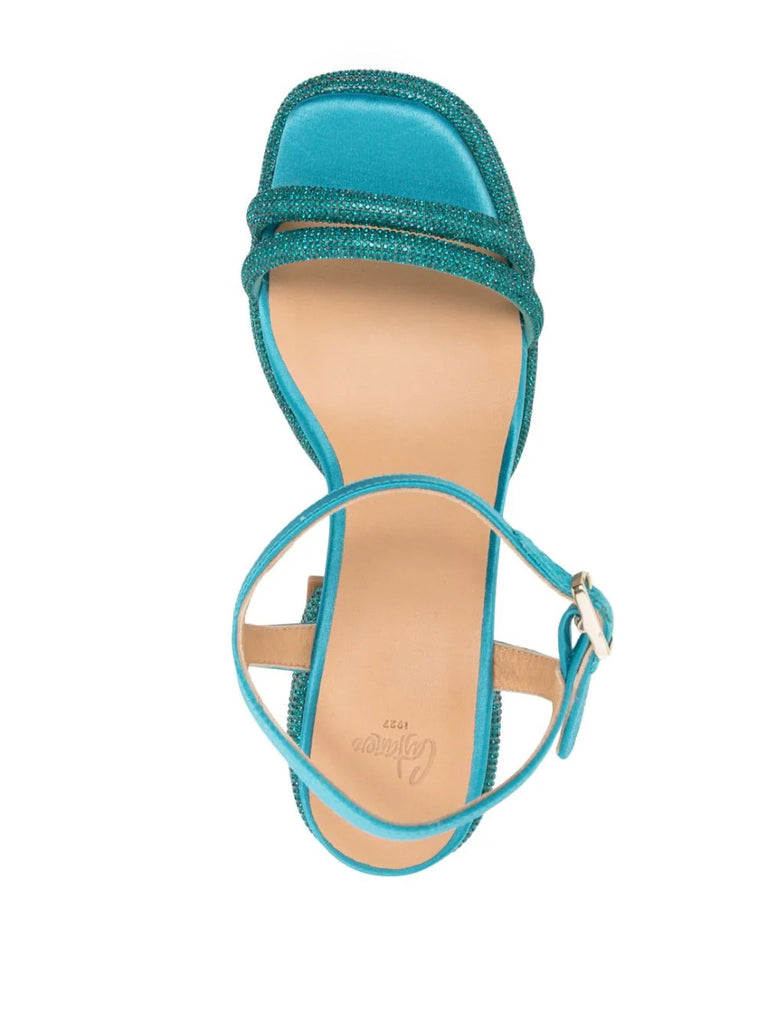 Castaner Blue Glitter Block Heel Sandals 3